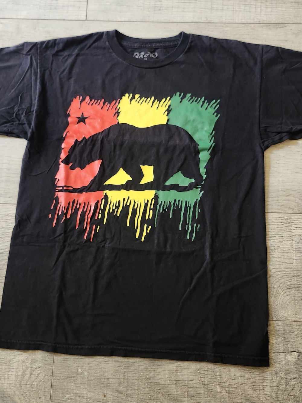 QRAO California Republic Rasta Bear Graphic T Shirt Black Mens Size M Made InUSA
